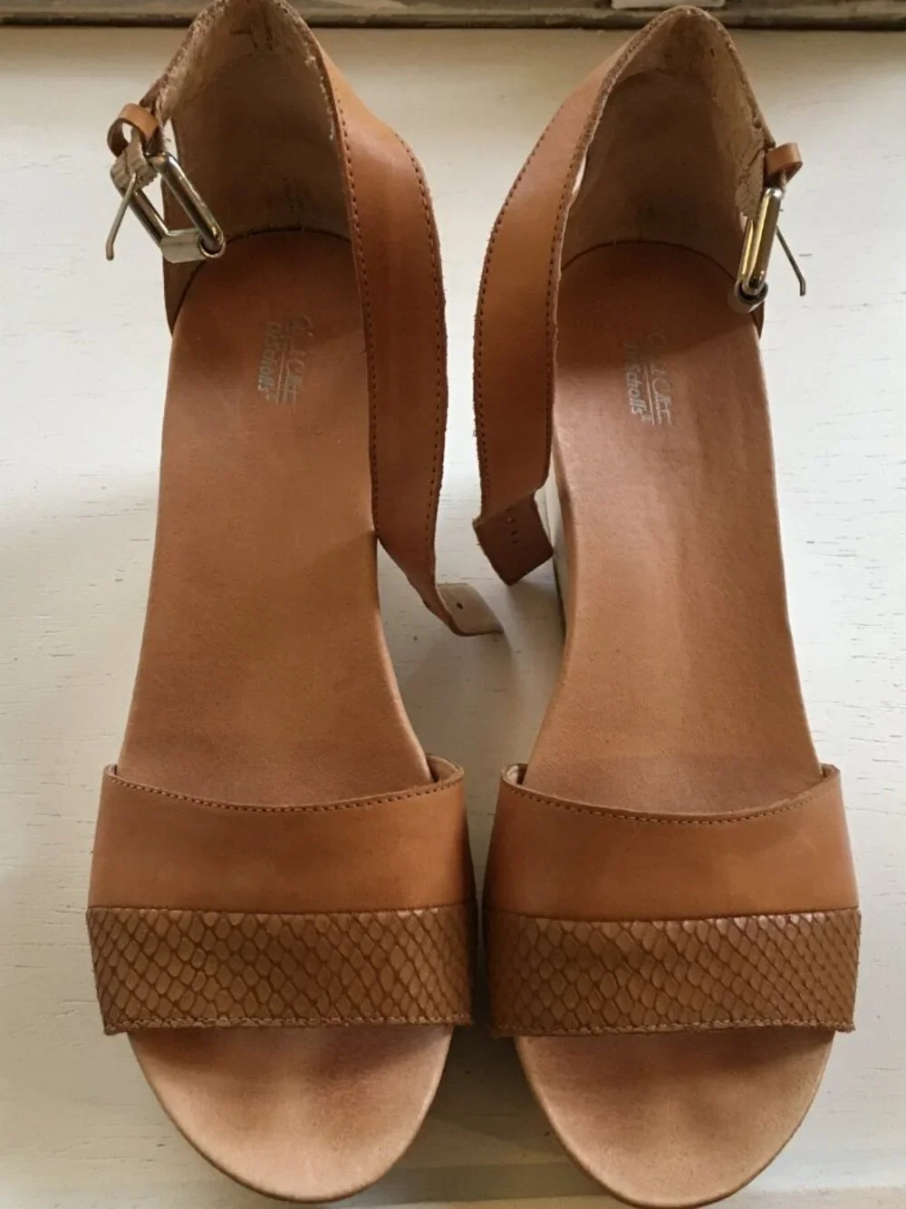 Dr. Scholl's Warner Tan Leather Wedge Sandal Platform 10M